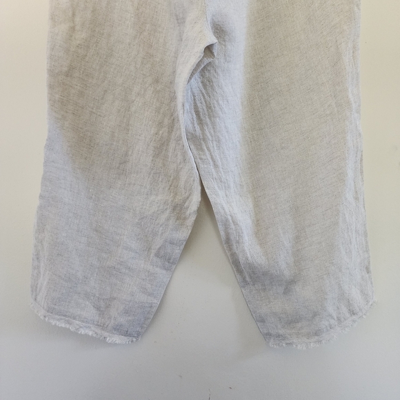 Eileen Fisher 100% Organic Linen Wide Leg Crop Pants Natural Frayed Hem Size XL - Picture 8 of 10